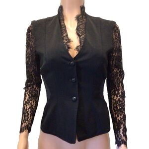 VTG John Murrough Womens Black Knit Leather & Lace Button Up Jacket Size Small